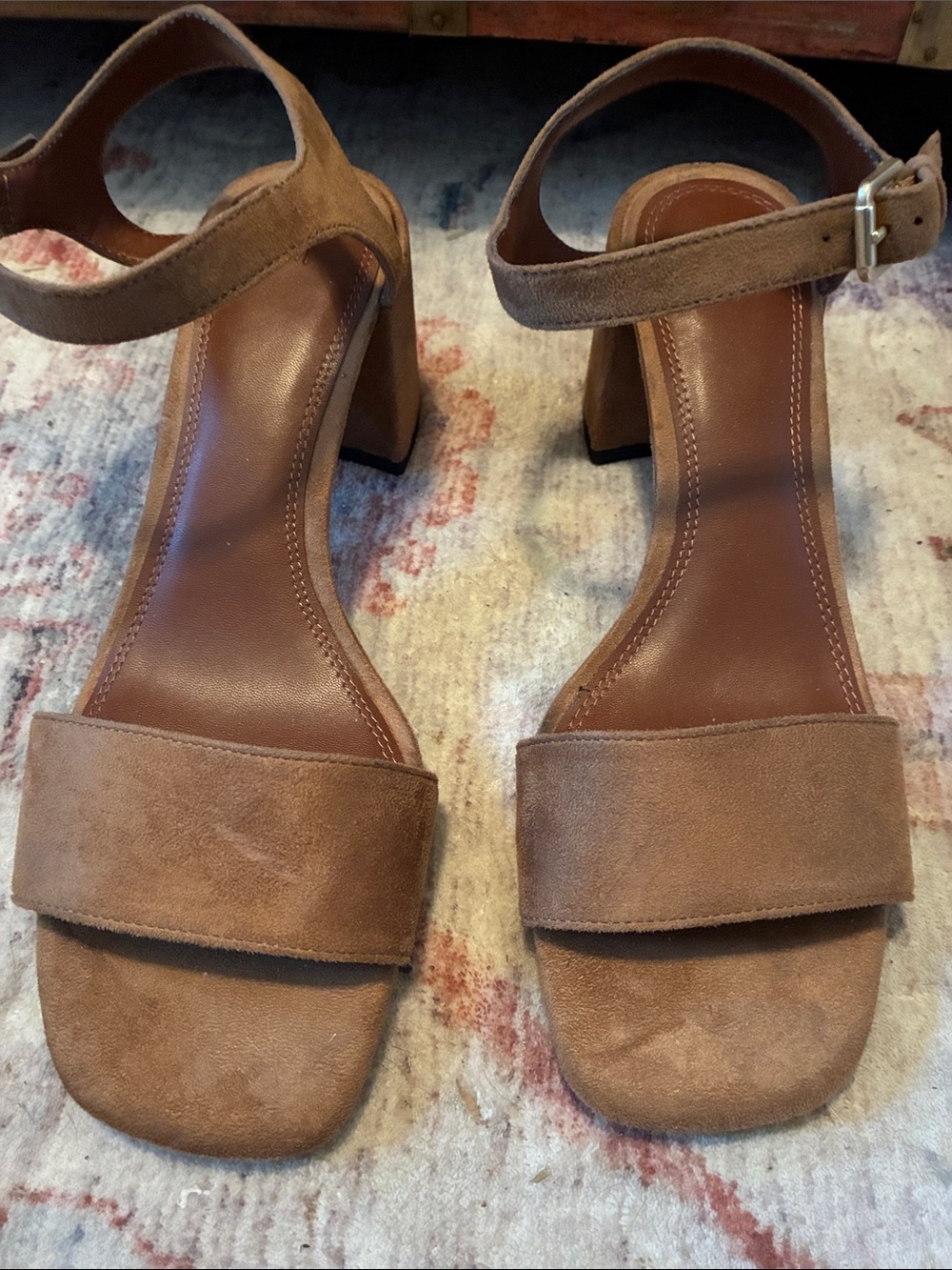 H&M Women’s Faux Suede Block Heel Sandals with Ankle Strap medium heel